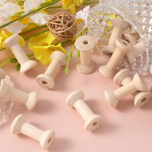 Pndeyo 8pcs Wooden Spools of Crafts, Empty Natural Wood Thread Spools, Unfinished Wooden Textile Bobbin for Organizing Cord Twine Ribbon Chains Elastic Threads - color: Wood Color, 8pcs-4cm
