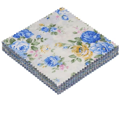 42 Pcs Blue Quilting Fabric Squares 5 x 5 Inch Cotton Precut Charm Pack - color: Sunshine Blooms, size: 5 inch Charm Packs
