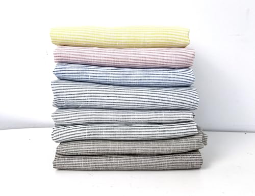 100% Linen Fabric – Lightweight Prewashed – Horizontal Stripe Patterns – Precut Style – Soft & Breathable – 52” Width – by The Linen Lab (Green 6939, 3 Yard pre Cut) - color: Green 6939, size: 3 yard pre cut