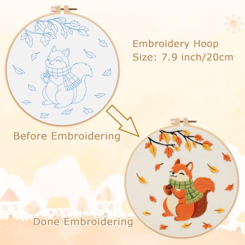 Louise Maelys Autumn Squirrel Embroidery Kit for Beginners Adults - color: Squirrel