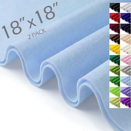 Light Blue Felt Fabric Sheets 18" x 18" (2 Pack) 1.6mm Soft Craft Felt - color: Light Blue
