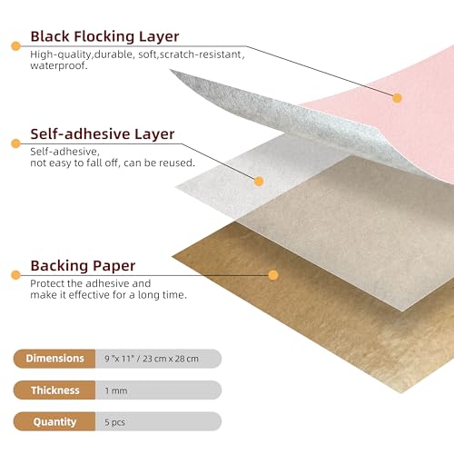 5PCS Self Adhesive Felt Sheet - Adhesive Backed Felt for Drawer/Jewelry Box Liner (9" x 11", Pink) - color: Pink, size: 9"W x 11"L / 5 pieces