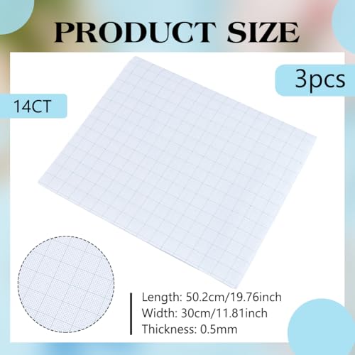 BENECREAT 3Pcs 14CT Aida Cloth Embroidery Cross Stitch Fabric, 19.7×11.8Inch Easy Count Thread Grid, Cotton Cross-Stitch Fabrics for Craft Embroidery, Handmade Needlework, DIY Handicrafts