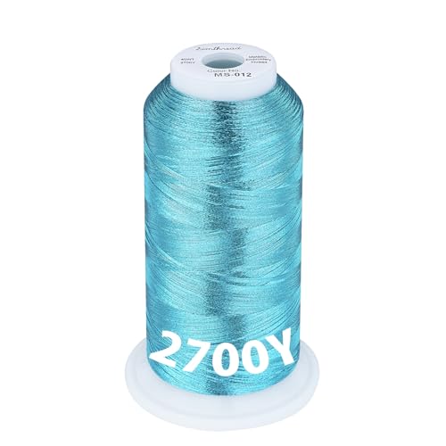 Simthread 2700 Yards Metallic Embroidery Machine Thread - Aquamarine MS-012, 40wt High-Sheen King Spool, Smooth Running & Break Resistant for Commercial & Home Embroidery Machines - color: Aquamarine MS-012