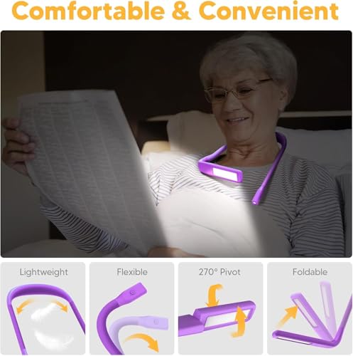 Neck Light with Storage Case, 3 Colors Dimmable Reading Light - color: Dark Purple Light with Storage Case