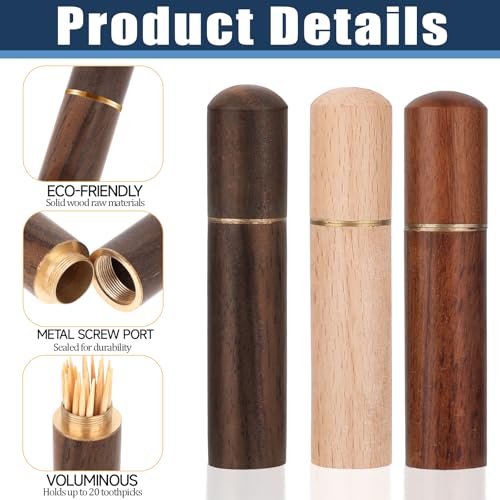 3pack Toothpick Holder Portable Wood Toothpick Case Waterproof Handmade Craft Toothpick Pocket Box Mini Toothpick Box for Storage Needle Toothpick Pill Bead Ear Pick Cotton Swab and Other Small Object