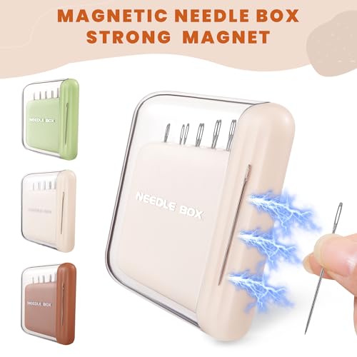 HUISUYTON Portable Travel Magnetic Sewing Needles Case,10PCS Needles(Beige) - color: Beige