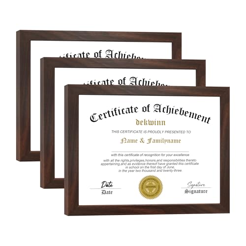 8.5x11 Diploma Frame Certificate Document Frame Set of 3 with High Definition Glass,Picture Frame for Wall and Tabletop Display in Walnut - color: Walnut, size: 8.5x11(set of 3)
