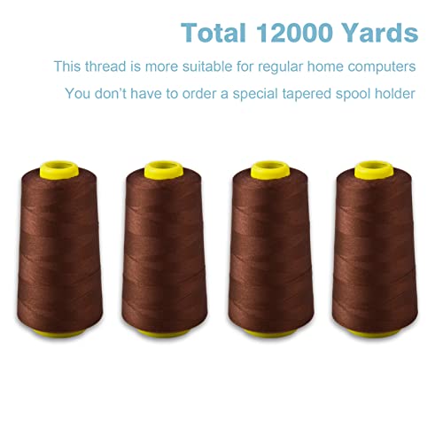 Brown Serger Thread All-Purpose Thread for Sewing, Polyester, 4 Cones of 3000 Yards Each Spool for Sewing Machine - color: 4 Brown