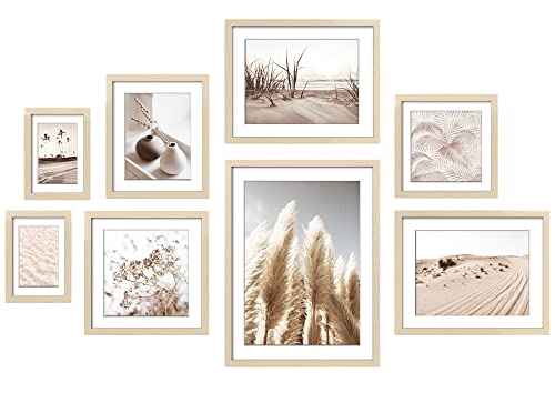 ArtbyHannah Gallery Wall Frame Set, 8 Pack Beige Picture Frames, Large - color: Beige, size: Large