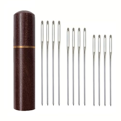Zhenqing Redwood Needle Case with 12 Blunt Tip Cross Stitch Needles, Natural Wood Embroidery Needle Holder & Nickel-Plated Rustproof Sewing Needles for Crafters, Organize Threading Tools（67502） - color: 67502