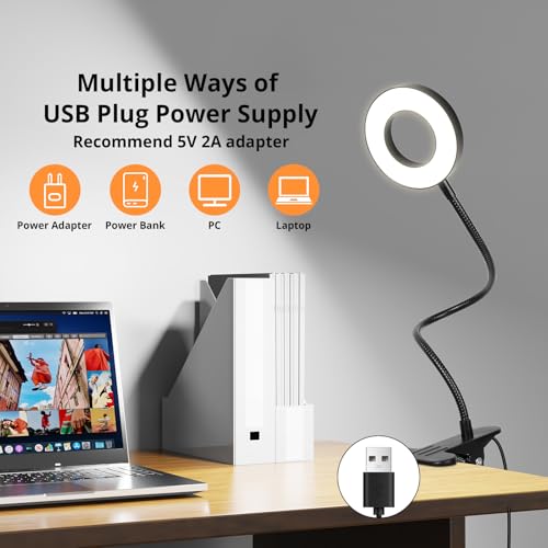 Woputne Desk Lamp Clip on Light for Bed Book Reading (Black) - size: Black-1 Piece-Standard-Classic
