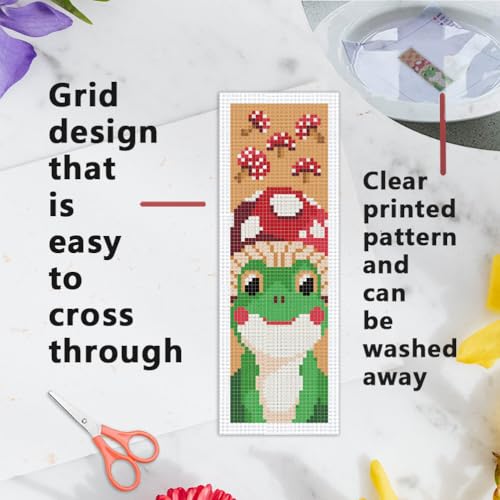 INFUNLY 6 Set Goose in Mushroom DIY Cross Stitch Bookmark Kits for Beginners Cat Dog Counted Cross Stitch Kit with Instruction Frog Cow Mushroom Embroidery Bookmark Kit for Book Lovers Readers Gifts - style: Animal Mushroom Heads