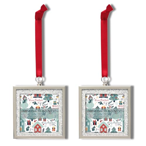 2-Pack 3x3 Silver Glitter Bling Picture Frame Ornaments - color: Silver With 2 Silver Glitter Mat