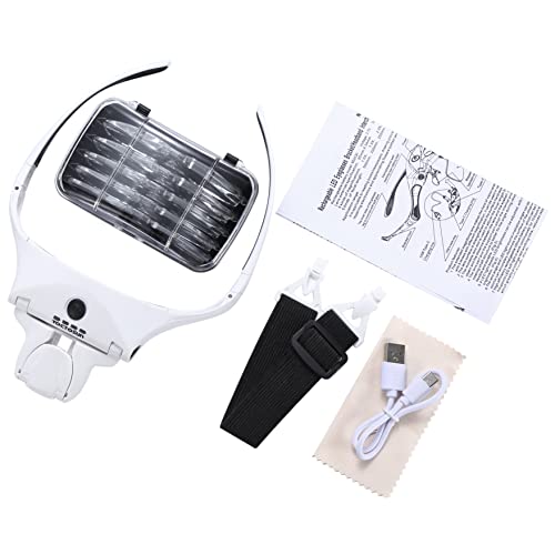 YOCTOSUN Magnifying Glasses with 4 LED Lights, Headband Magnifier with 5 Detachable Lenses 1X, 1.5X, 2X, 2.5X 3.5X -Rechargeable Hands Free Lighted Head Magnifier Glass for Crafts, Cross Stitch, Hobby - color: White