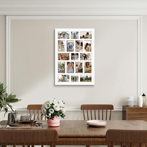 J.M.Deco 17 Opening Collage Picture Frame for Wall Decor, One-piece Photo Frame Collage Gallery Wall Hanging for 4x6 Photos, 4x4 Photos, Ideal Christmas Gift, White - color: White, size: 17 Opening