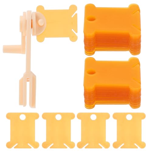 HARFINGTON 100pcs Embroidery Floss Bobbins with Bobbin Winder, Plastic Cross Stitch Thread Organizer Holder Cards Sewing Thread Sorting Tool Storage for Craft DIY Sewing, Orange - color: Orange