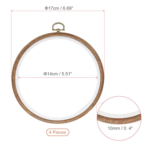 PATIKIL 6inch Embroidery Hoop, 4pcs Cross Stitch Hoop Rubber Imitated Wood Circle Frame Ring for Embroidery Art Craft Sewing Ornaments Hanging Decoration - size: 6in