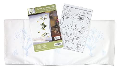 Tobin Stamped Pillowcase Pair for Embroidery, 20 by 30-Inch, Buttercups (232011)