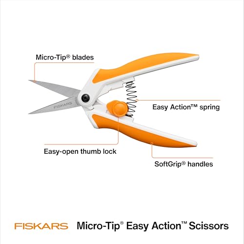 Fiskars Micro-Tip Spring Assisted Scissors, Precision Cutting Stainless Steel Blades, Comfort Handle, Cut Details in Fabric, Sewing Scissors and Arts and Crafts Tools (Pack of 12) - style: Micro-Tip Stainless Steel Easy Action (Pack of 12)