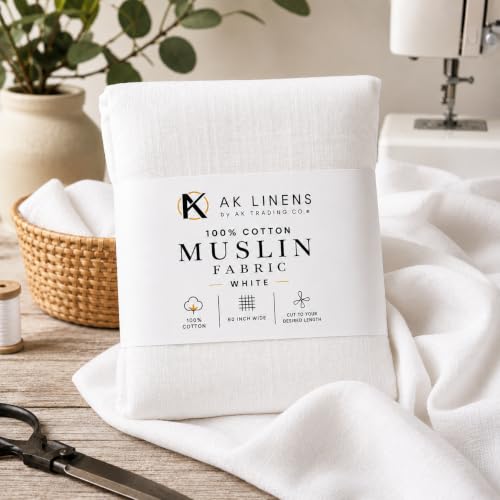 AK TRADING CO. Muslin Fabric/Textile Bleached - Draping Fabric - Bleached White 1 Yard Medium Weight - 100% Cotton (60in. Wide) - color: Bleach White, size: 1 Yard