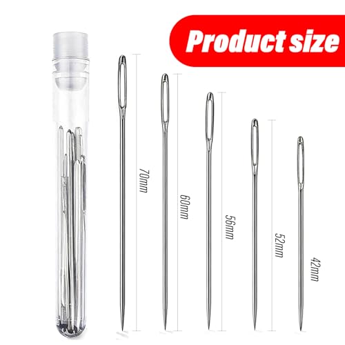 25Pcs Large Eye Sewing Needles, Stainless Steel Yarn Knitting Needles for Handsewing, Repair, Quilting, Embroidery Needles for Crafts, Repair, Quilting Sewing Supplies Kit - color: silver-25pcs