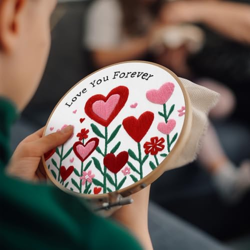 Nuberlic Valentine Embroidery Kit for Beginners Adults - color: LOVE