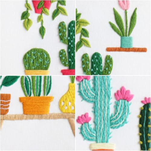 Louise Maelys 3 Pack Cactus Embroidery Kit for Beginners Plant DIY - color: Cactus