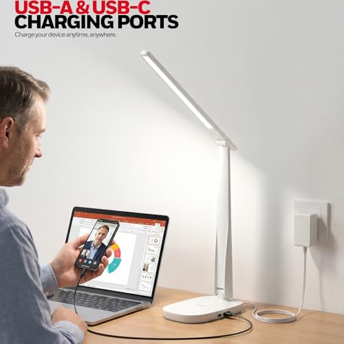Honeywell LED Desk Lamp Home Office Dimmable 4 Color Reading Light USB Port - color: White