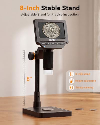 Elikliv Microscope, 4.3‘’ Digital Coin Magnifier with Lights for Adults - color: Grey