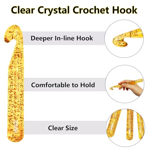 43 Pcs Large Crochet Hooks Set,12mm 15mm 18mm 20mm 25mm Large Crochet Hooks for Chunky Yarn,Plastic Crystal Smooth Big Crochet Needles for Handmade DIY Crochet with Storage Bag - color: Yellow