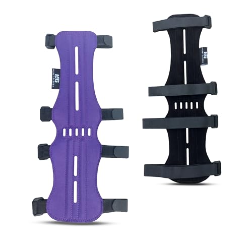 Hunt & Seek Fabric Archery Arm Guard 4 Hook-and-Loop Adjustable Straps Hunting Arm Guard Forearm Wrist Protector Archery Bracer Adult Unisex - color: Purple