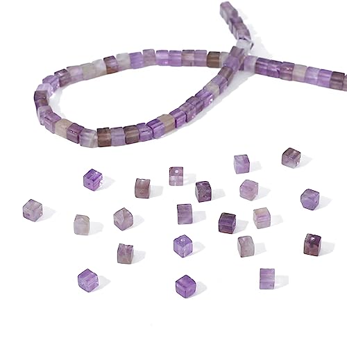 BEADIA Natural Amethyst Square Stone Beads 4x4mm 85pcs Cube Loose Semi Gemstone Beads for Jewelry Making Design - color: Amethyst