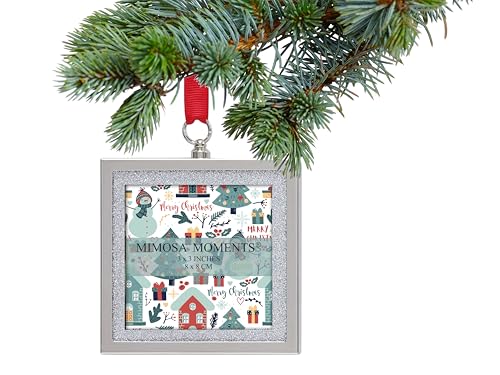 2-Pack 3x3 Silver Glitter Bling Picture Frame Ornaments - color: Silver With 2 Silver Glitter Mat