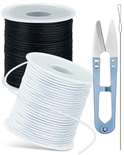 2 Rolls FIVEIZERO Black White Elastic Bracelet String,1mm,1.2mm,1.5mm Elastic Cord for Beading Stretchy String with Beading Needle for Bracelets, Sewing, Necklace, Jewelry Making and Crafts - size: 1.5MM, style: Black White