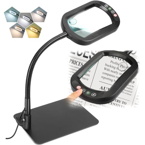 Veemagni 30X 12X Magnifying Glass with Light and Stand, Real Glass Lens - color: Black, size: 30X 12X-12.2inch