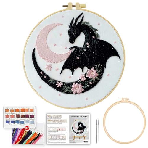 JOZYSH Black Dragon Handmade DIY Embroidery kit,Suitable for Adult Beginners,Includes Embroidery Cloth, Instructions, Embroidery Frame and Needle and Thread, Suitable for Holiday Gifts (Dragon) - style: Dragon