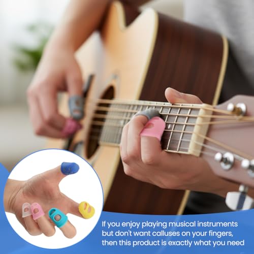 38 pcs Guitar Fingertip Protectors, 5 Sizes Silicone Breathable, Flexible Thimble Finger Pads Grips and 8 Guitar Picks, for Beginner Playing, Ukulele, Banjo, Mandolin