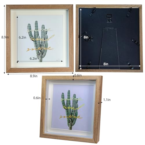 8x8 Shadow Box Frame Original wood Shadow Box Display Case 3 Pack Picture Frames Glass Surface Internal Depth 0.6 inch for Wall Or Tabletop - color: Dark Wood, size: 8x8 inch