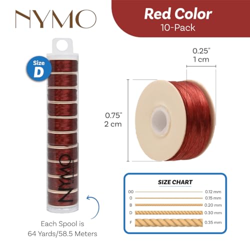 The Beadsmith Nymo Thread, Made of Nylon - size: Size D, 64 Yards, style: Red