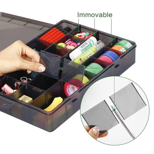 Gbivbe Large 24 Grids Plastic Organizer Box Adjustable Dividers,Clear Storage Box for Jewelry, Art DIY Crafts, Washi Tapes, Beads and Small Parts(Black, 1Pack) - color: Black-1