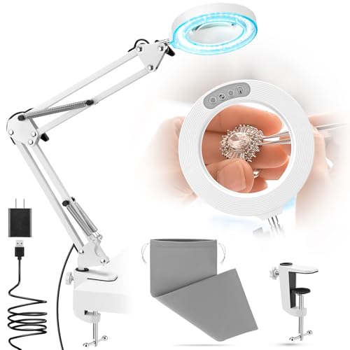 10X Magnifying Glass with Light and Stand,Hands-Free Desk Magnifier - color: White Magnifying Glasses With Light
