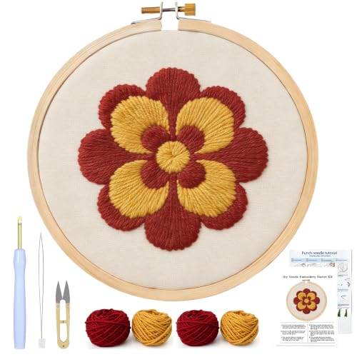 AohaiNova Punch Needle Kit for Adult Beginners,Punch Needling Set Flower - color: 05-Flower