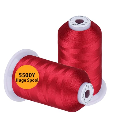 Simthread Embroidery Thread 5500 Yards Carmine 807, 2 Huge Spools 40wt Polyester for Brother, Babylock, Janome, Singer, Pfaff, Husqvarna, Bernina Machine - color: Carmine