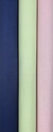 KCS 3 pc of 15" x 18"(38cmx45cm) 18 Count Cross Stitch Cotton Aida Cloth Needlework Rolled Fabric Box,18CT,Royal Blue+Light Green+Pink - color: Royal Blue+light Green+pink, size: 18CT