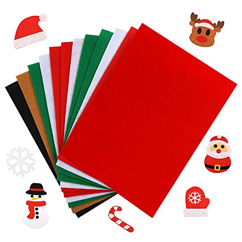 Caydo 12 Pieces A4 Christmas Felt Fabric Sheets, 5 Colors Felt Sheets Craft