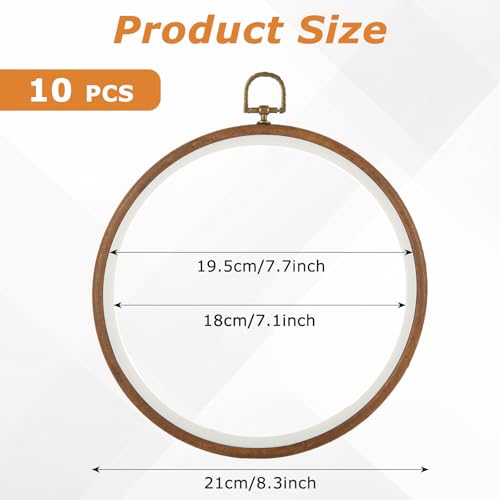 MUXHEL 10PCS 8 Inch Embroidery Hoops, Imitated Wood Plastic Cross Stitch Hoop, Round Embroidery Frame for Hanging Arts Decoration