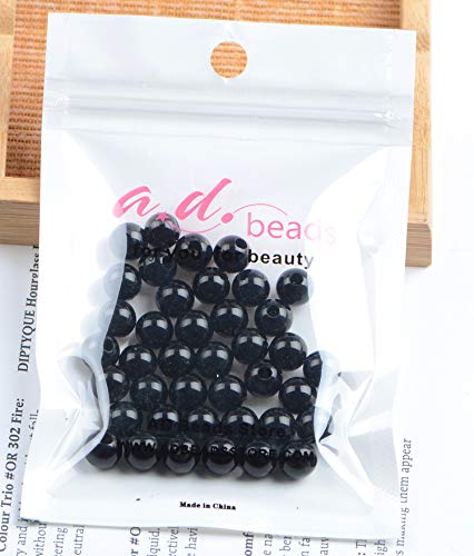 AD Beads Natural Gemstone 8mm Round Loose Beads Big Hole 2.5mm Sized 40pcs (Black Onyx) - color: Black Onyx