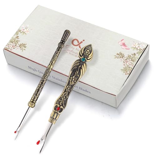 2Pcs Metal Seam Ripper Set, European Vintage Carved Handle Stitch Ripper, Sharp Seam Ripper Tool for Sewing with Storage Cases, Durable and Handy Crafting Removing Threads Tools - color: B