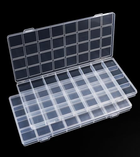 32 Grids Bead Organizer Box, 2 Pack, Clear Jewelry Organizer for Bead Organizers and Storage - color: [2-Pack] Clear, size: 32-Grids
